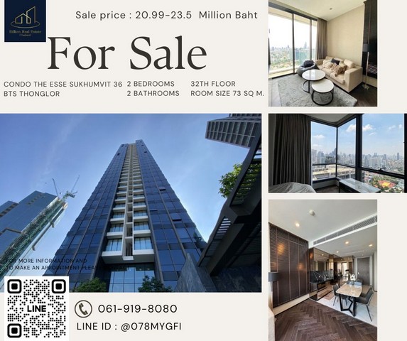 Condo For Sale “The Esse Sukhumvit 36” — 2 Beds 73 Sq.m. 20.99 Million Baht — Luxurious condo, spacious, beautiful room!